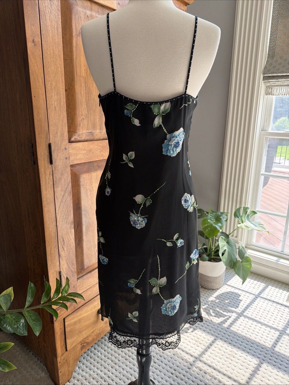 Vintage 1990s Adrianna Papell Evening Silk Black Silk Dress Size 8 - Picture 4 of 6